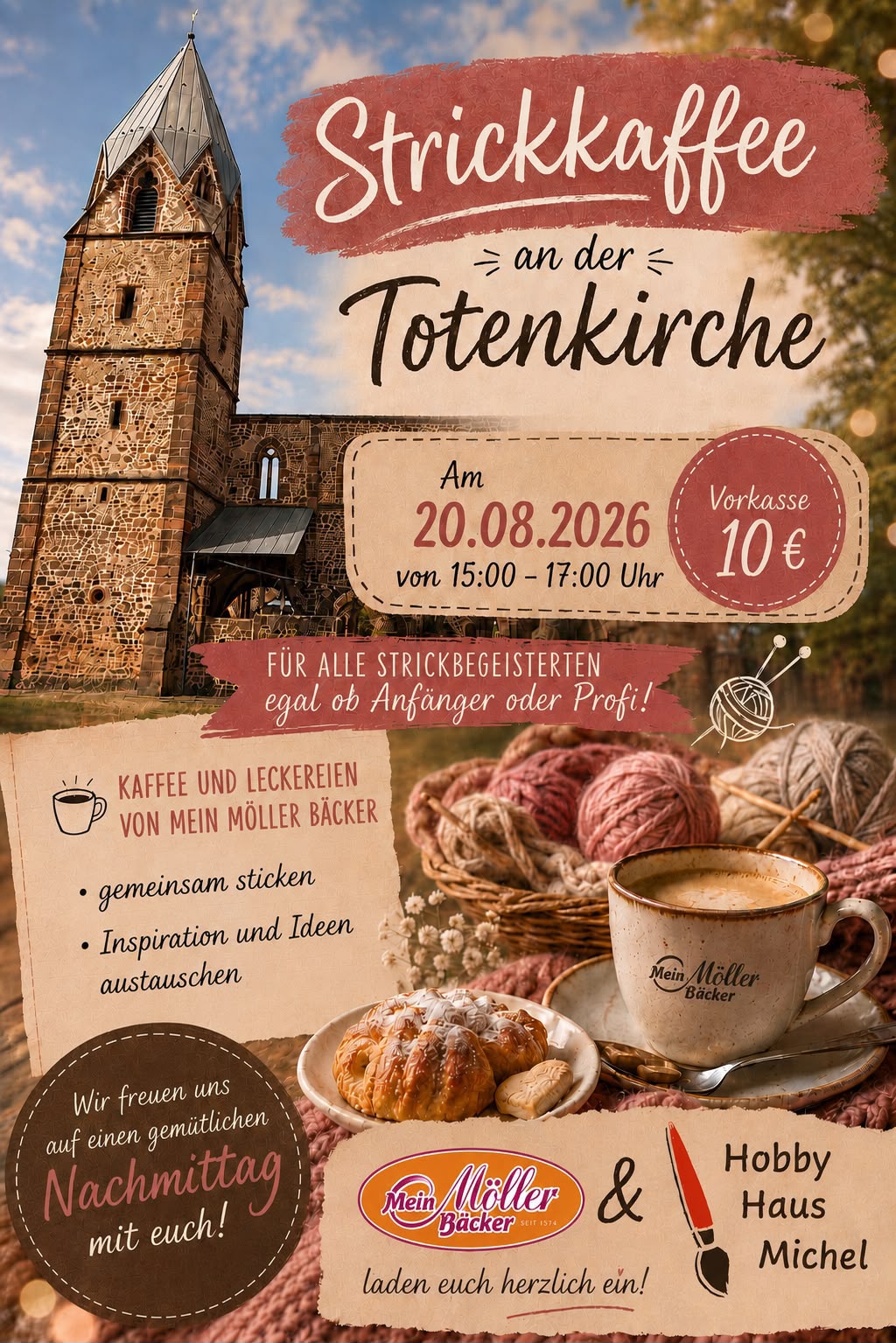 Einladung zum Strickkaffee an der Totenkirche Treysa am 20. August