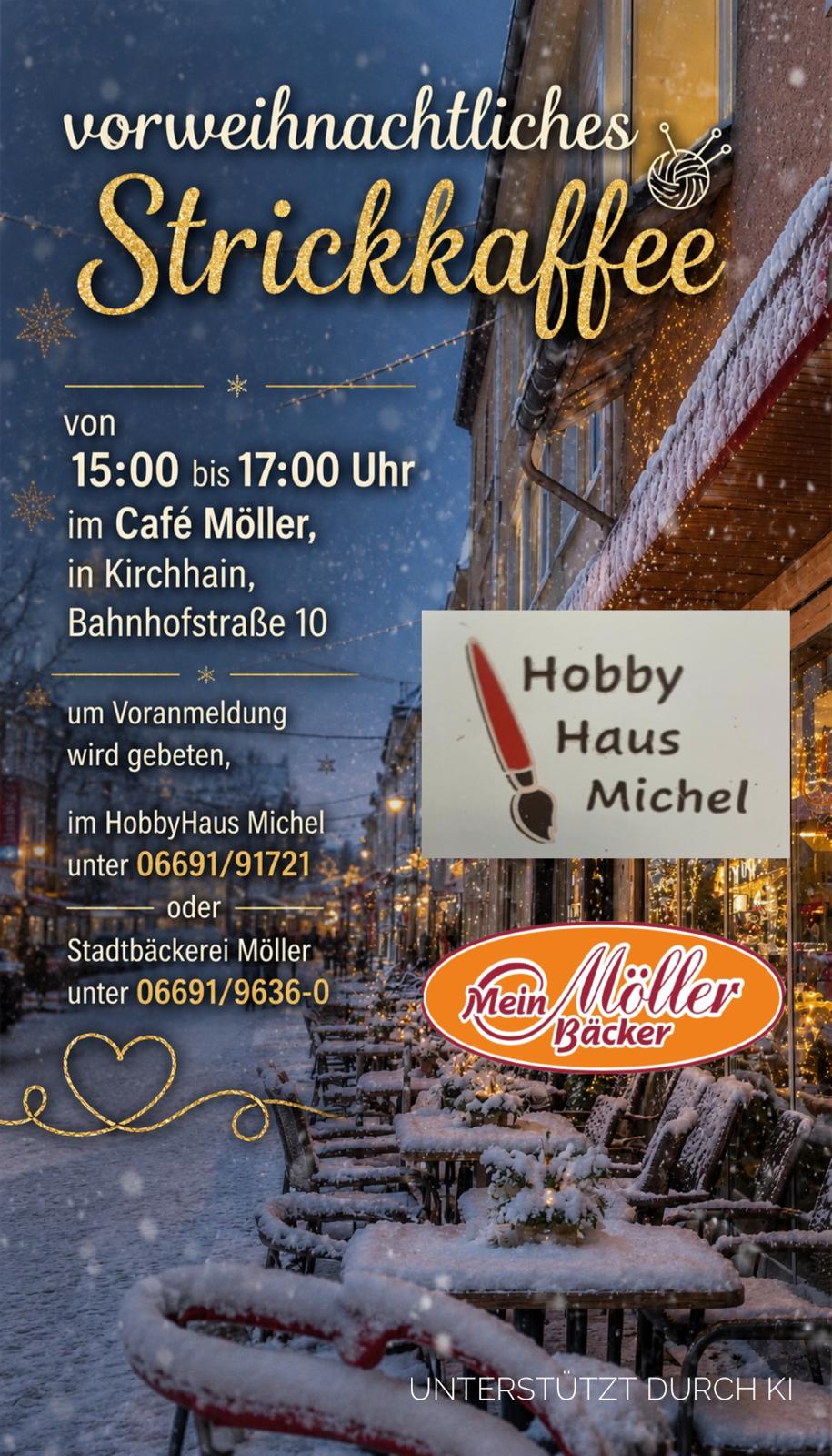 Einladung zum vorweihnachtlichen Strickkaffee in Kirchhain, Café Möller